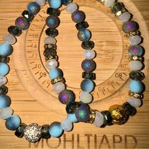 Ocean Blue/Gold Stretch Bracelet Set